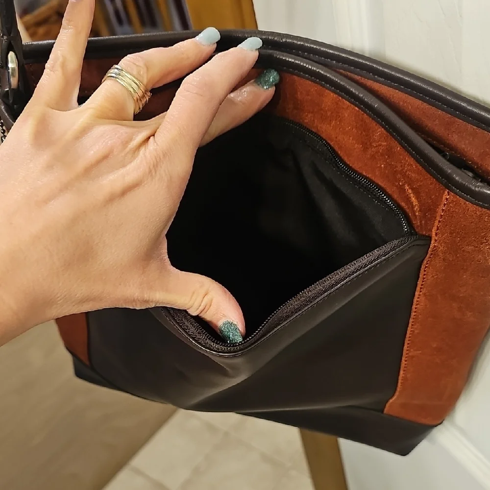 Coach Brown Leather Messenger Bag with Black Trim